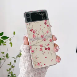 Floral Transparent Folding Case with Bracelet for Samsung Galaxy Z Flip Series - Hard Back Cover (A)