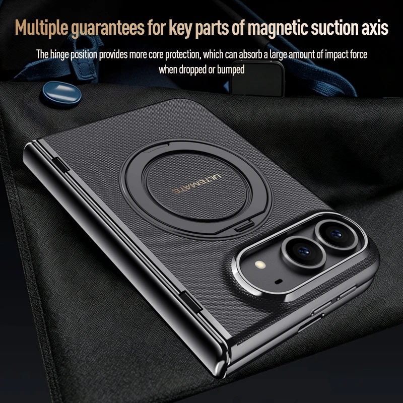 Luxury Magnetic PU Leather Case with Rotating Bracket & Hand Strap, Includes HD Privacy Glass