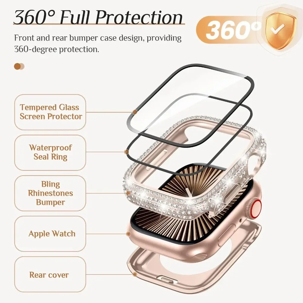 Elegant Diamond Bling Apple Watch Bumper with Screen Protector