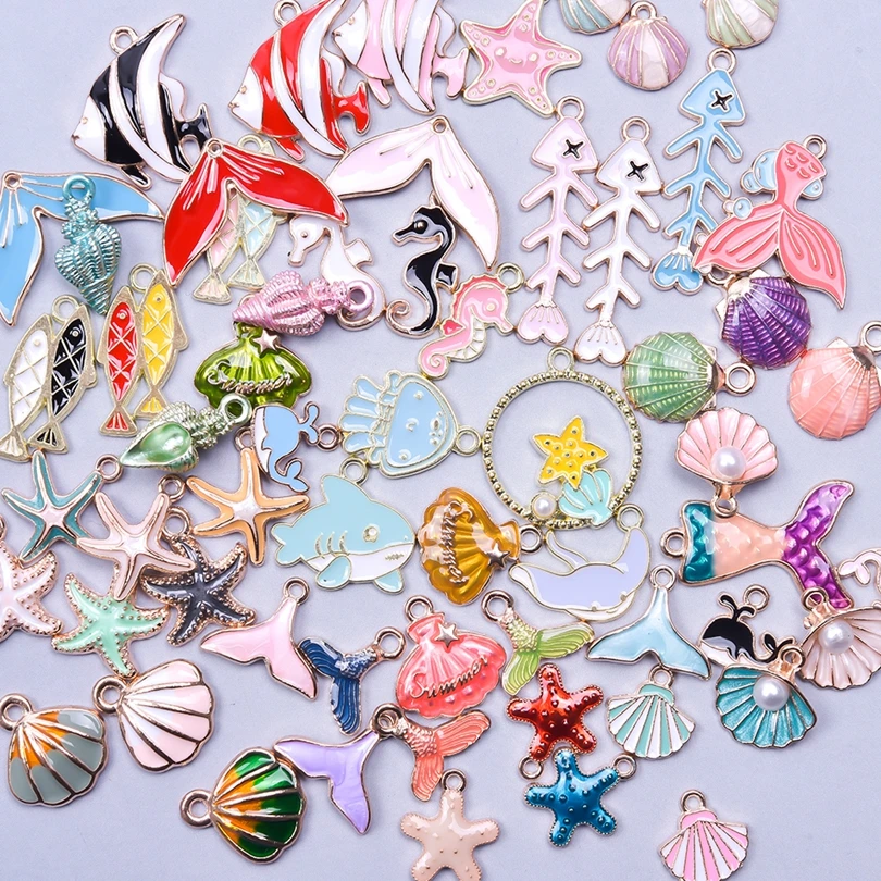 30pcs Enamel Alloy Kawaii Shell Starfish Fruit Cosmetics Starry Sky Diy Women Bracelet Jewelry Making Mix Pendant Accessories 4