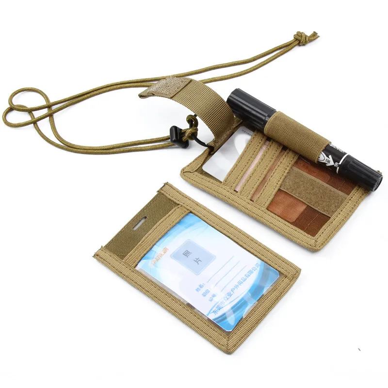 Army Fan Molle Tactical ID Card Case Patch Neck Lanyard and Credit Card Organizer ID Holder Badge Pouch Travel Accessories