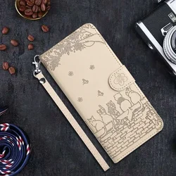 Cat Embossed Flip Leather Wallet Case Cover for Redmi Note 12S (Apricot)