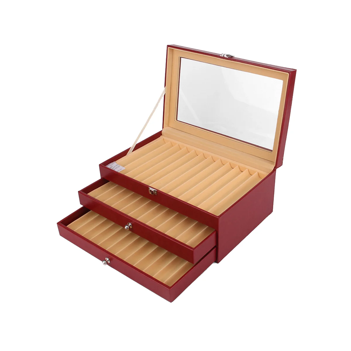 

36 Slots Wooden Pen Display Storage Box Luxury 3 Layer PU Pen Case Glass Window Fountain Case Pen- Organizer 2
