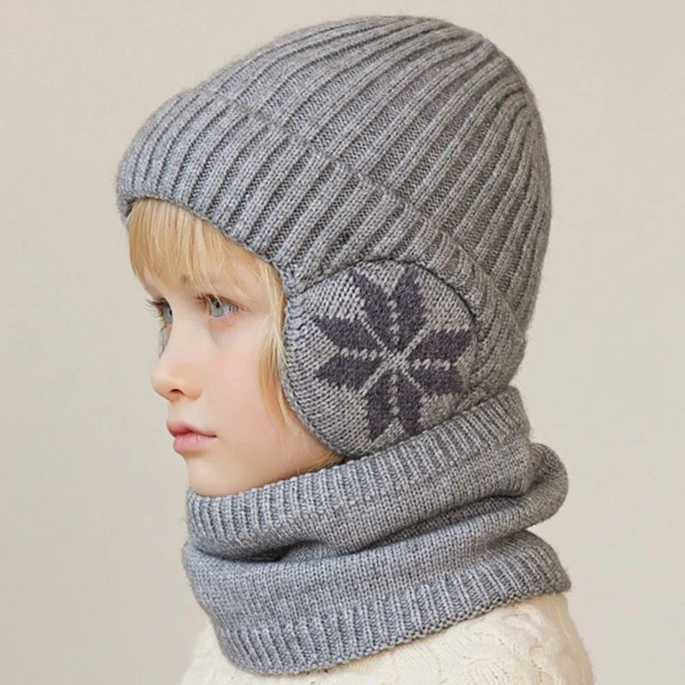 2pcs Soft Solid Color Ear Protection Wool Caps Coldproof Children Knitted Beanie Thickened Earflap Pullover Hat Outdoor