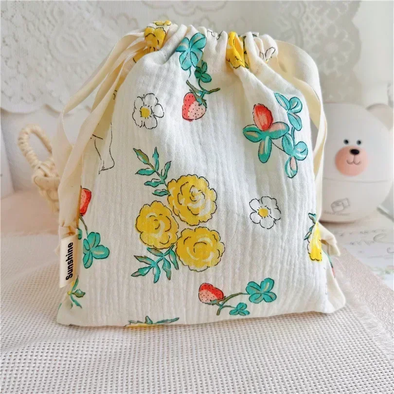 Floral Cotton Mommy Diaper Bag with String Pocket for Travel and Outdoor Use
