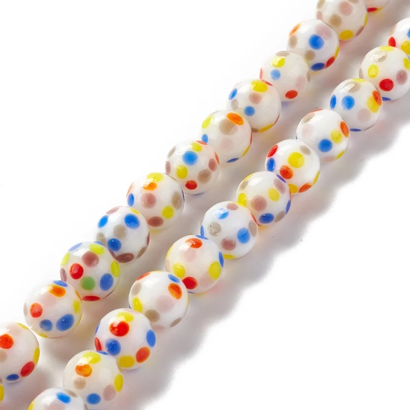 

1 Strand 10mm Handmade Lampwork Beads Loose Beads Round with Dot Pattern for DIY Bracelet Necklace Earring Making