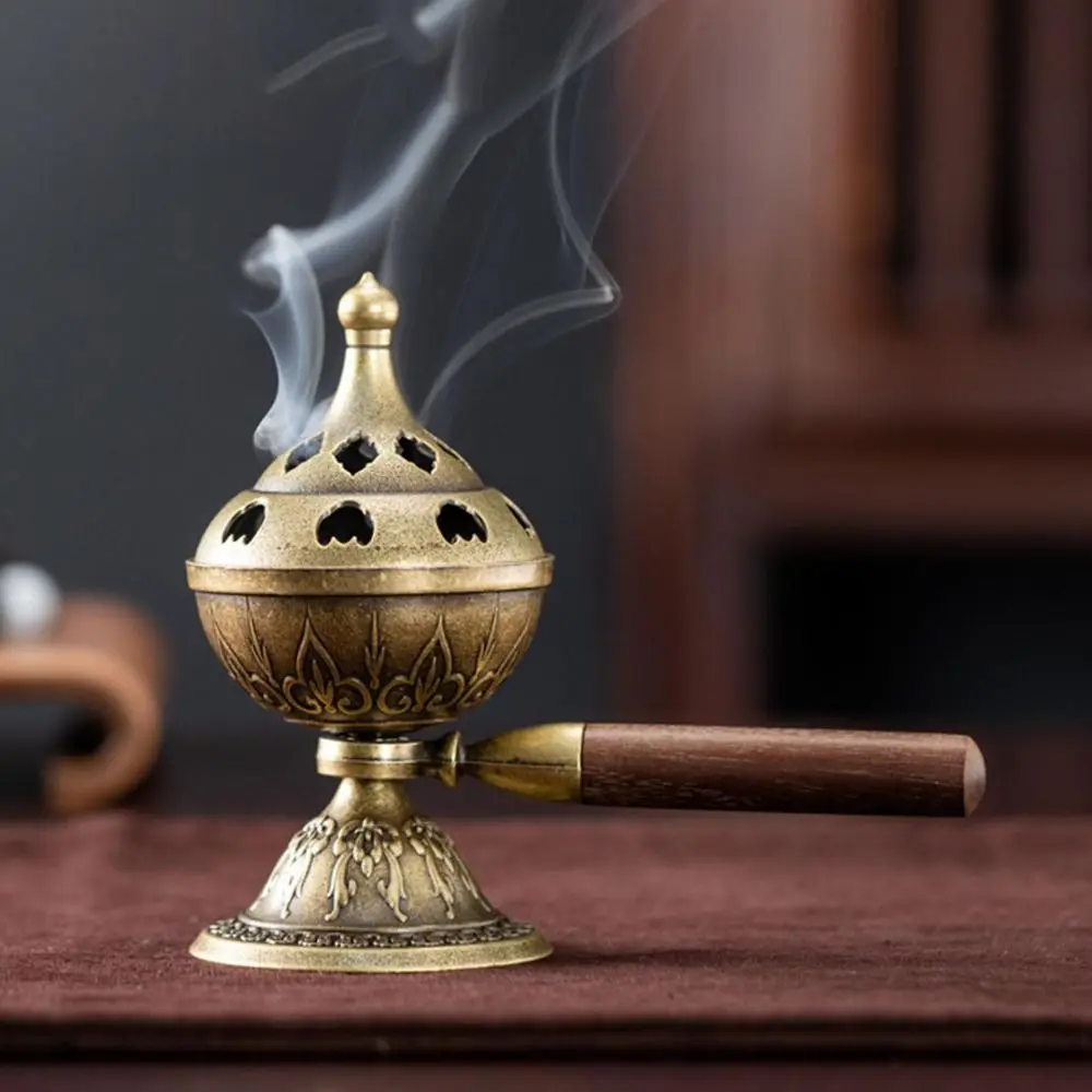 Vintage Alloy Sandalwood Incense Burner Elephant Lucky Year of the Horse Lotus Incense Censer Hollow Out with Handle