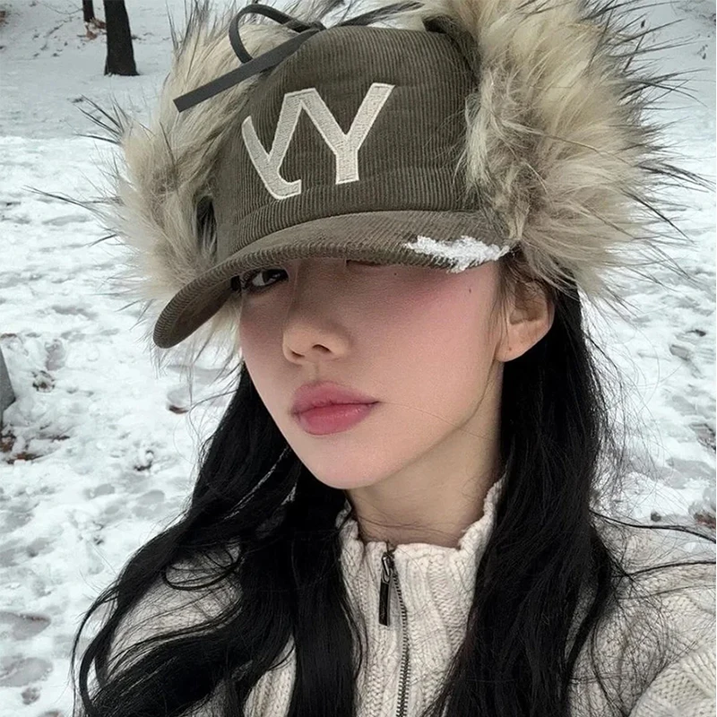 Baseball Cap Feather Retro Corduroy Embroidered Streetwear Daily Outdoor Sunscreen Hat for Women