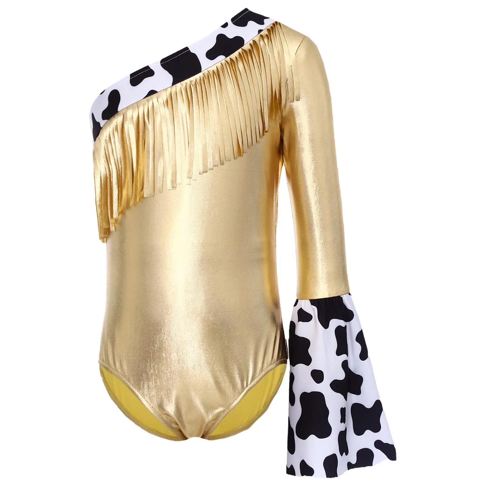 Cowgirl Costume Children's Western Cowboy Outfit Cow Role Play Bodysuit Fringed Metallic Ballet Dance Leotard Girls Jumpsuit
