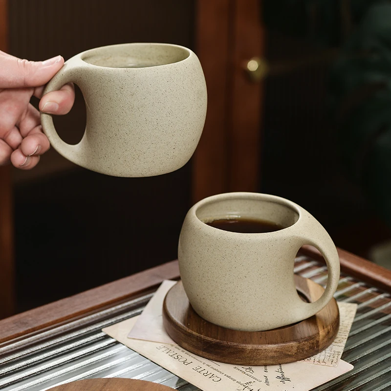 Lot De 2 Tasses à Expresso En Céramique Vintage 75 Ml - Avec Poignée En Bois, Artisanales, Design Unique