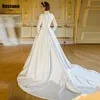 Muslim Exquisite A-line Wedding Dresses High Collar Belt Draped Pleat Brush Train Satin Bride Gown Floor Length robe de mariée 2