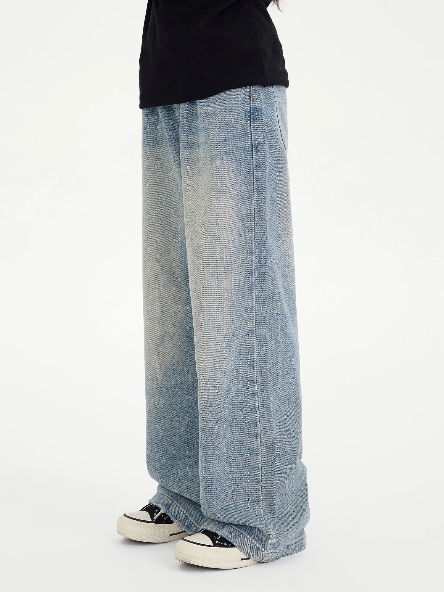 새로운 2026 퓨어 컬러 여아 루즈핏 청바지 아동 캐주얼 와이드 레그 스트레이트 롱 팬츠 봄 가을 다용도 바지