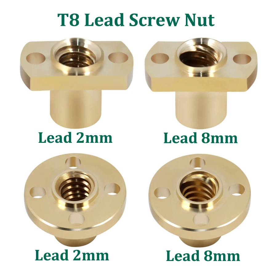 2pcs 3D Printer T8 Lead Screw Nuts H Flange Brass Nut Pitch 2mm Lead