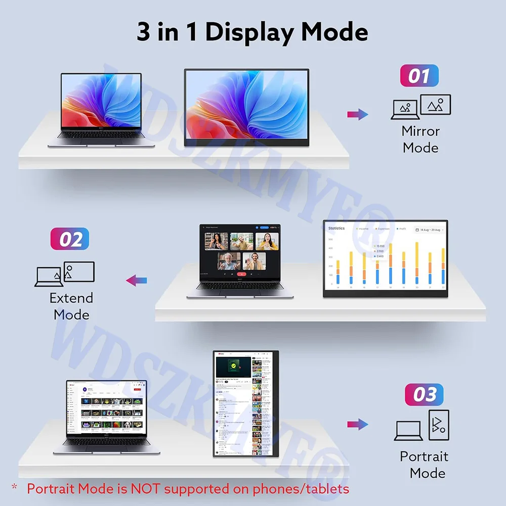 17.3" Portable Monitor With Case 60HZ Display Computer Monitor Extend Model USB-C MINI-HDMI For Laptop Xbox Switch PC Game