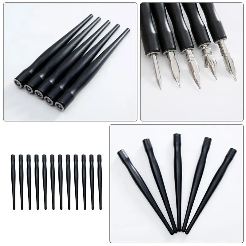 Dip Pen Set 12pcs Black Pen Dip Holder Drawing Comic Supplies Nib Penholder Painting Writing Manga Set Gift Accessories Holders