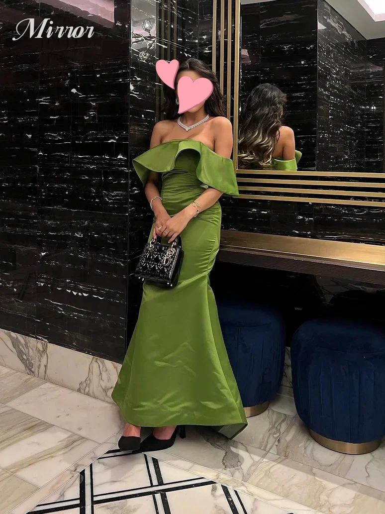 

Mirror Dress Elegant Vintage Sweet Mermaid Green Boat Neck Ruffle Customized Formal Occasion Prom Dress Evening Party Gowns