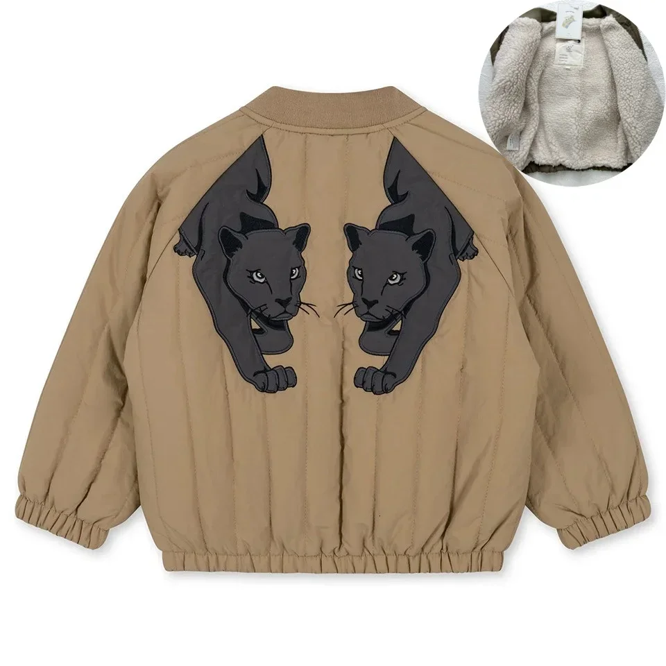Winter Ks Baby Boys Jacket Lambswool Cotton Cartoon Embroidery Sequin Outerwear Kids Clothes Girls Windproof Coat Flight Suit 3