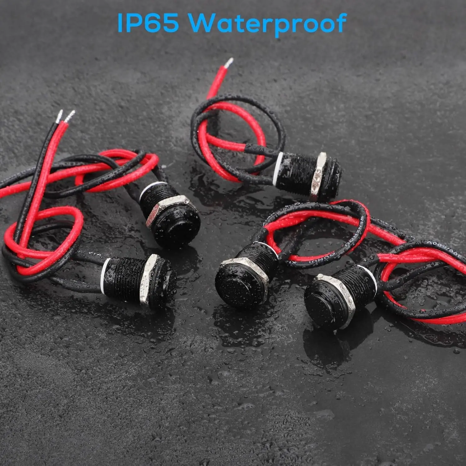5/10pcs 12mm 순간 푸시 버튼 스위치 사전 배선이 있는 검정색 쉘, IP65 방수 푸시 버튼 스위치, 알루미늄 합금