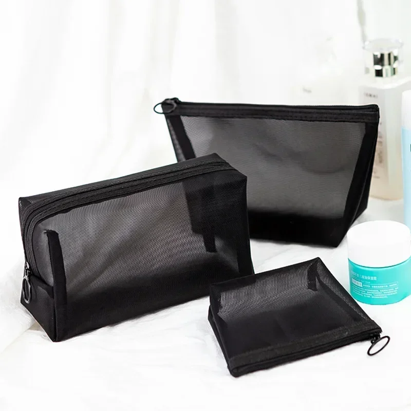 Sleek Black Mesh Travel Makeup and Toiletry Organizer