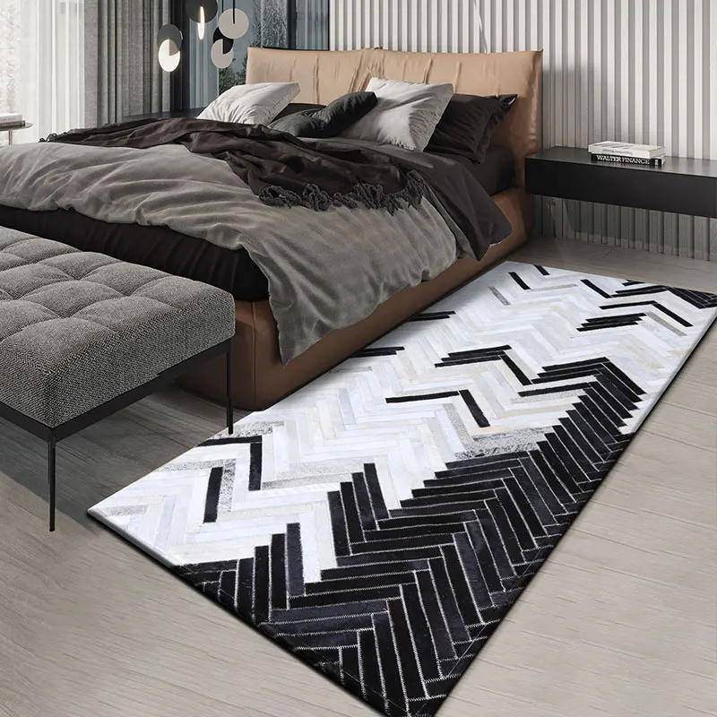

Imported Real Cowhide Bedroom Carpet Bedside Hallway Long Rugs Handmade Home Study Floor Mat American Area Rug Living Room