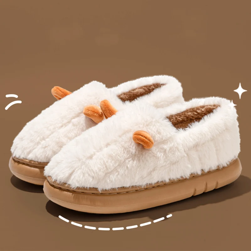 Cute Flurry Home Cotton Slippers Women Winter Light Soft Bottom Cotton Shoes Woman Non Slip Platform Warm Plush Slippers Female