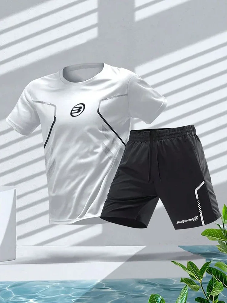 Sports Set Bullpadel Men's T-shirt and shorts Summer Soccer Training Badminton Tennis Short Sleeve