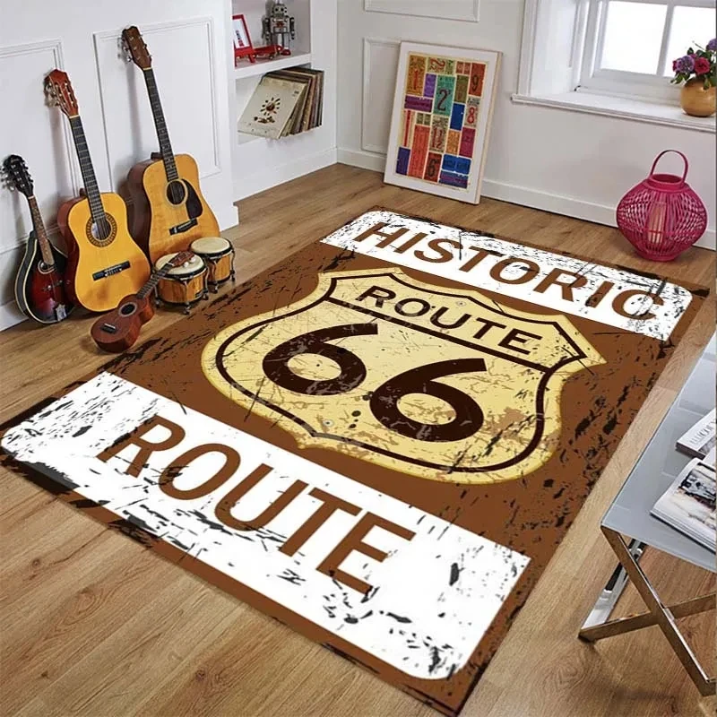 

Ковер Route 66 Mother Road для гостиной, домашний декор, Диванный стол, большие коврики, автомобиль, мотоцикл, комната, противоскользящий напольный коврик