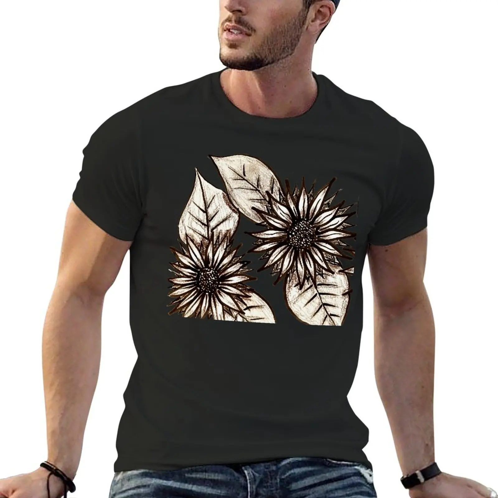 

Sepia Sunflower sketch T-Shirt summer clothes boys animal print Men's clothing