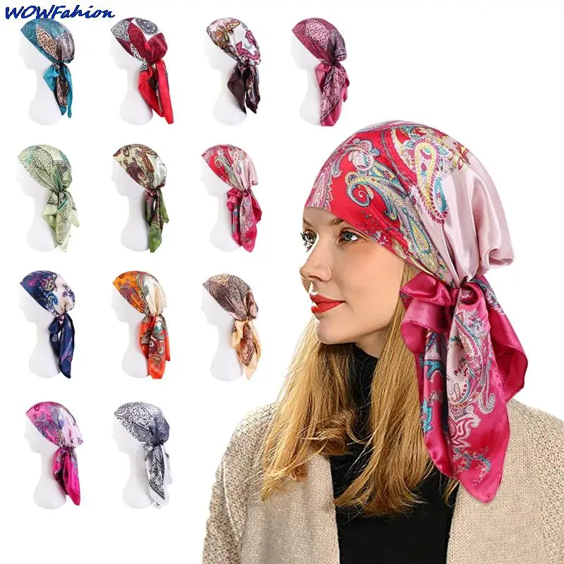 

90*90 см атласный шарф шарфы головные повязки для женщин Винтажный всесезонный шарф для волос хиджаб фуляр Iuxe бандана женский головной платок