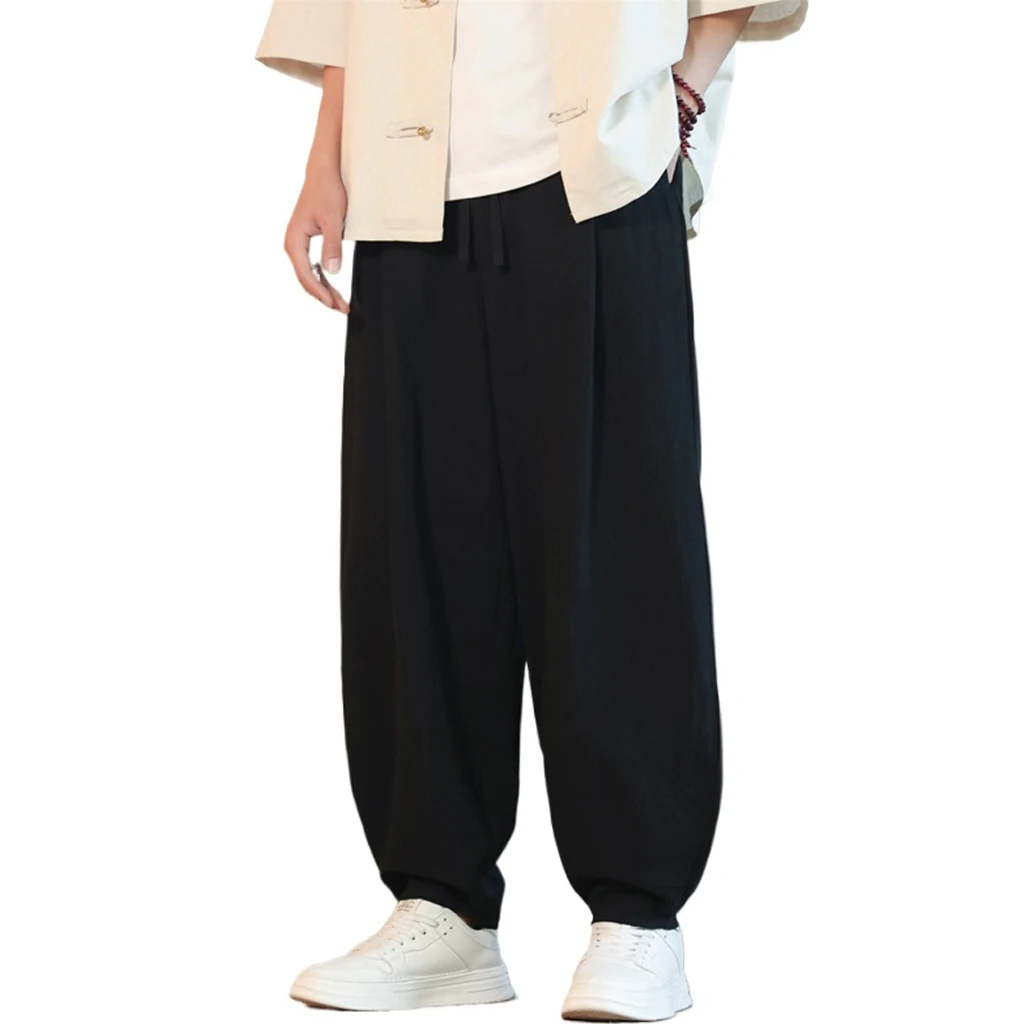 New Korea Cotton Linen Harem Pants Solid Baggy Pants Loose Large Jogger Sweatpants Breathable Casual Trousers Men's Work Pants