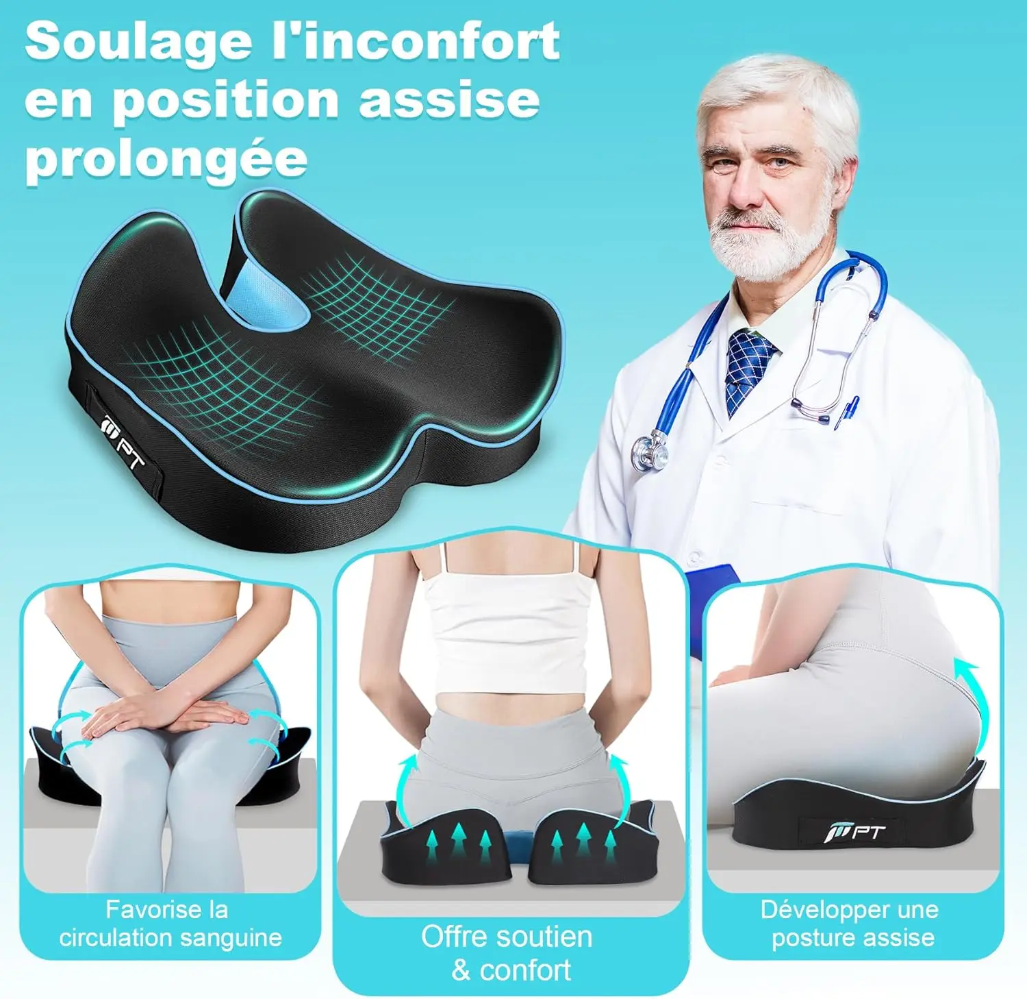 1pc Ergonomic Seat Cushion Memory Cotton Travel Office Chair Pillow Car Seat Cushion Waist Support Pain Relief,U-Shaped Seat