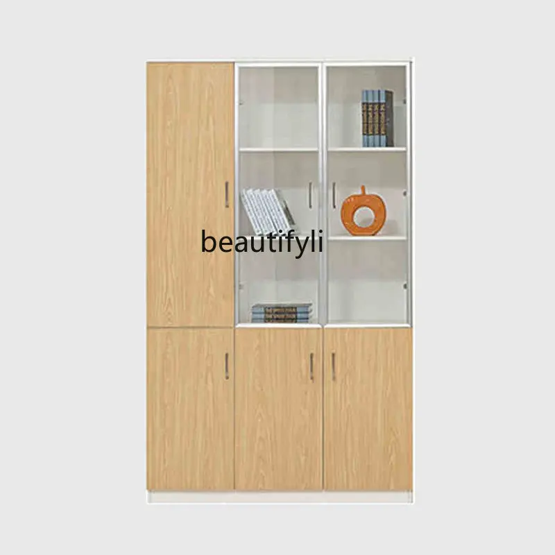 

Wooden Filing Cabinet Plate with Lock Staff Information Cabinet Document Cabinet Locker Office Glass Bookcase glass cabinet