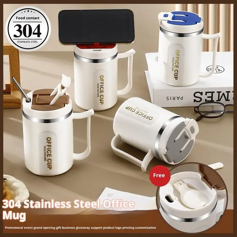 500ML 304 Stainless Steel Coffee Mug With Spoon Double Wall Thermal Stainless Steel Cold Water Drinks Tumbler Tea Milk Cup