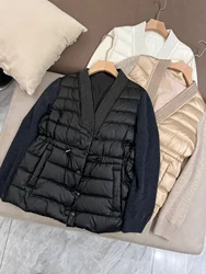 BC Winter Women's Coat Wool Knitted Sleeve Paneled Lightweight Down Jacket Female Casual Fit Straight Waistband Clothing