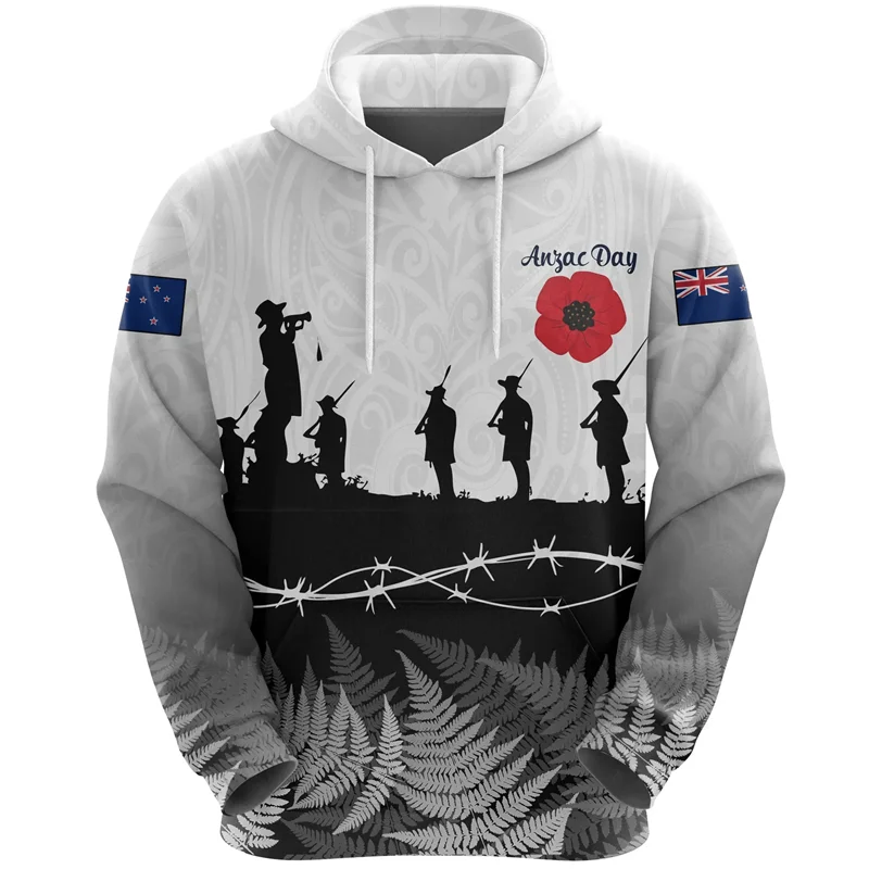 thumbnail image 1 of Sudadera con capucha con estampado 3D del Día de Anzac para hombre, ropa para que no olvidemos a Australia y Nueva Zelanda, sudaderas con héroes, suéteres con flores Remember, 1 of 5