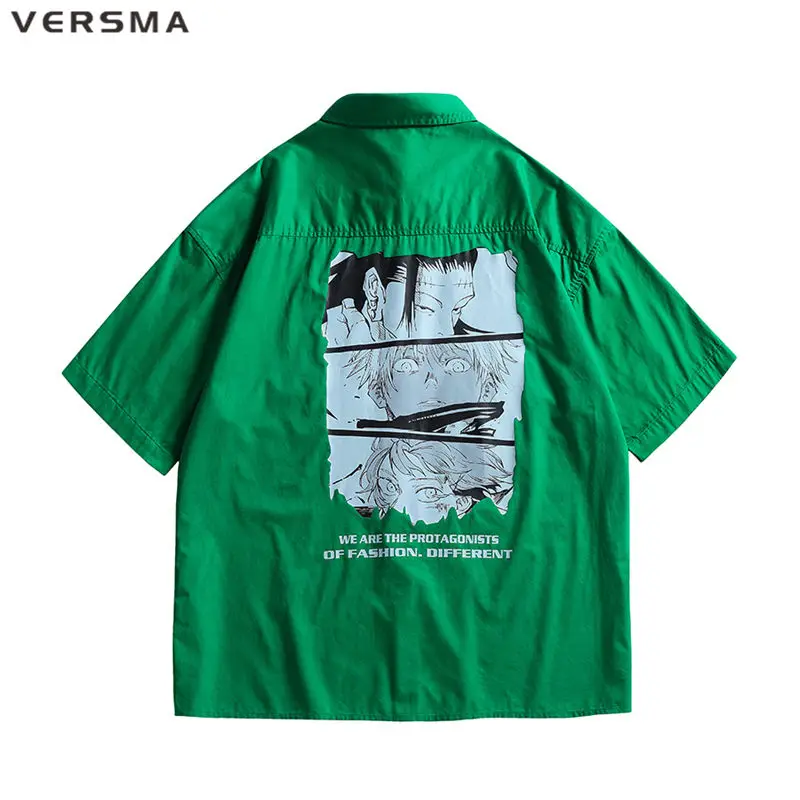 

VERSMA Korean Casual Chic Anime Cartoon Print Shirt Men Summer High Street Retro Desigual Hiking Shirt Women Blouse Dropshipping