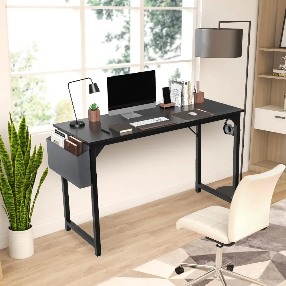 Computer Office Desk, 63 Inch Writing Work Study PC Wood Modern Desk with Storage Bag & Headphone Hook Simple Bedroom 2