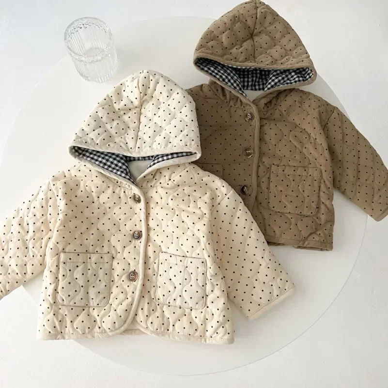 Children Clothes Hooded Cotton-padded Coat Winter Spring Wave Dot Baby Boy's Coat Cotton-padded Hooded Girl's Jacket with children jackets girls coat