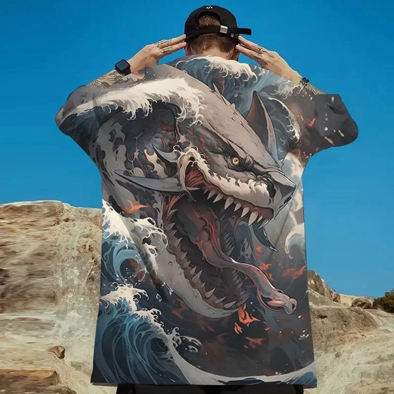 

New Fashionable Shark 3D Printed T-shirt, Men's Oversized Street Hip-hop Trend O-neck Short Sleeved Casual Men's Clothing