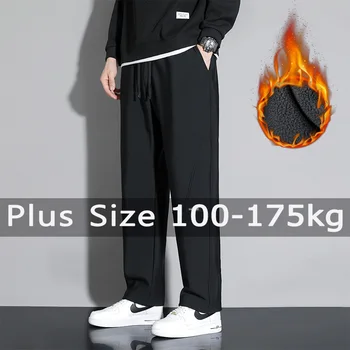 Winter Plus Size Men Long Pants Warm Fleece Plush Lining Solid Color Long Trousers 8XL 9XL 10XL 100-150kg Big Size Men Clothing