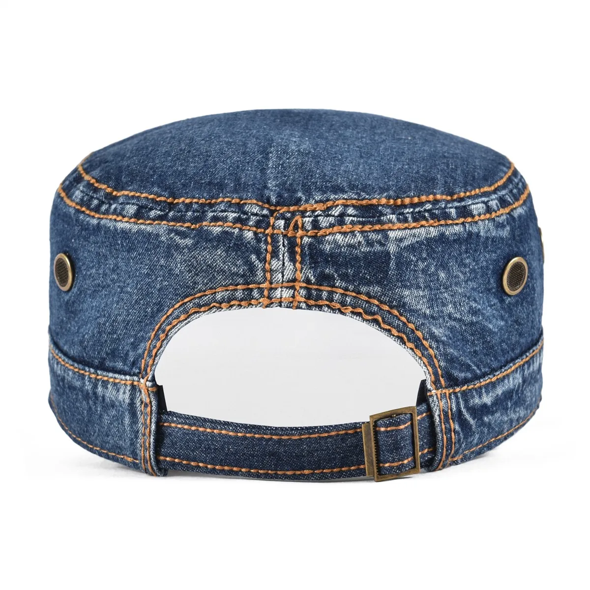 VOBOOM Denim Army Cap Men Washed Cotton Bucket Hat Spring Fall Headpiece Flat Top Adjustable Peaked Visor Hats Trucker Hats 4