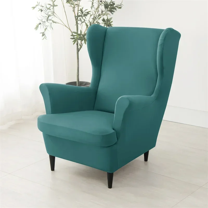 Stretch Spandex Wing Chair Cover Solid Color Armchair Covers Wingback Chair Cover Relax Sofa Slipcovers with Seat Cushion Case