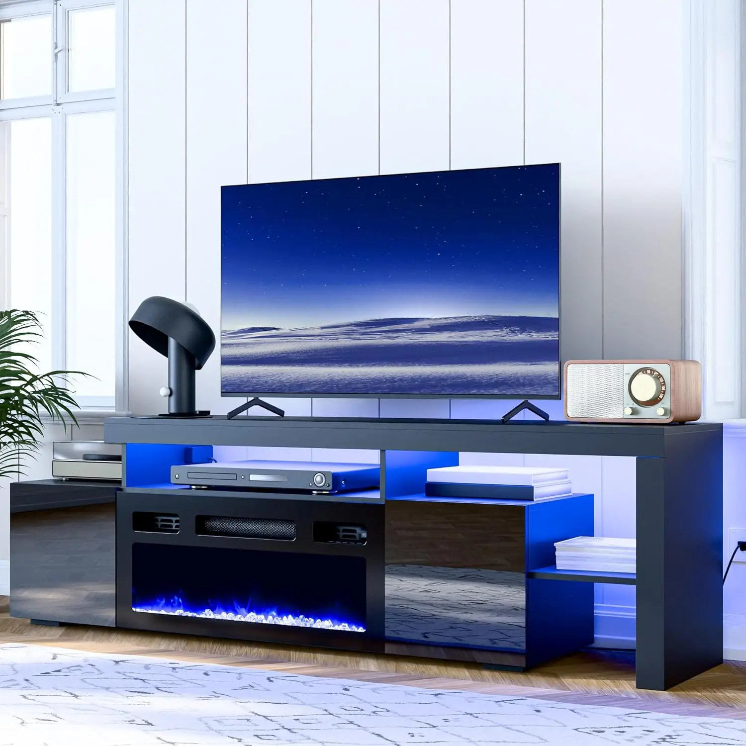 Extra Long 73.2" Fireplace TV Stand for TV up to 85", High Gloss TV ...