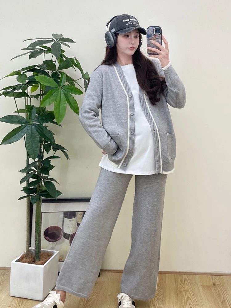 Pregnant Mom Lazy Style Fashion Set Women's Autumn Winter Casual Sports Hoodie+Wide Leg Pants Twinset Maternity Sweatshirts Suit