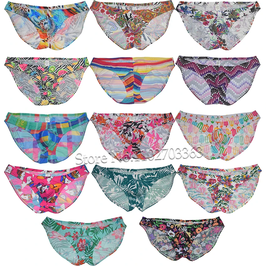 

Mens Floral Print Pouch Beachwear Stretchy Bodybuilding Bulge Briefs Competition Posing Sexy Underwear Male Swimwear