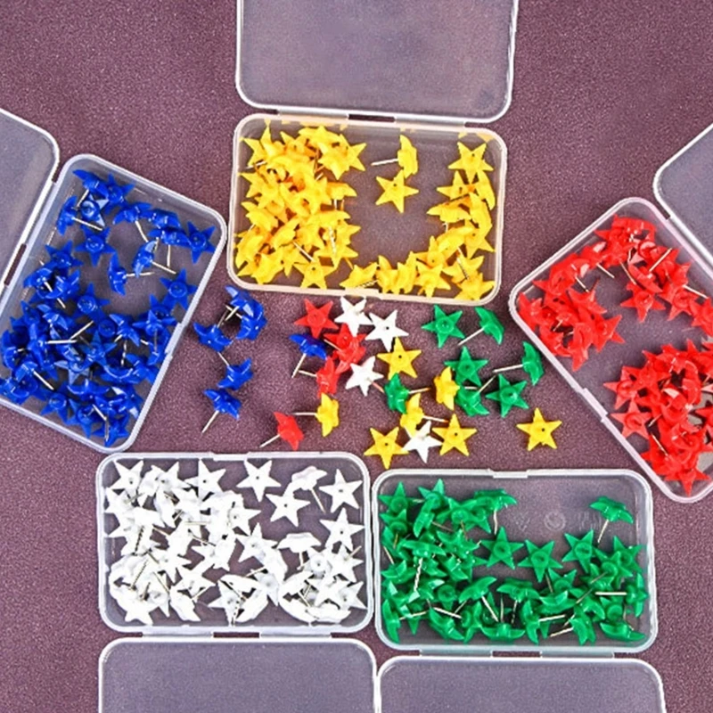 Pack of Colorful Drawing Push Pins Map Tacks Drawing Pins, Star Shape Pins Map Thumb Tacks Set K1KF