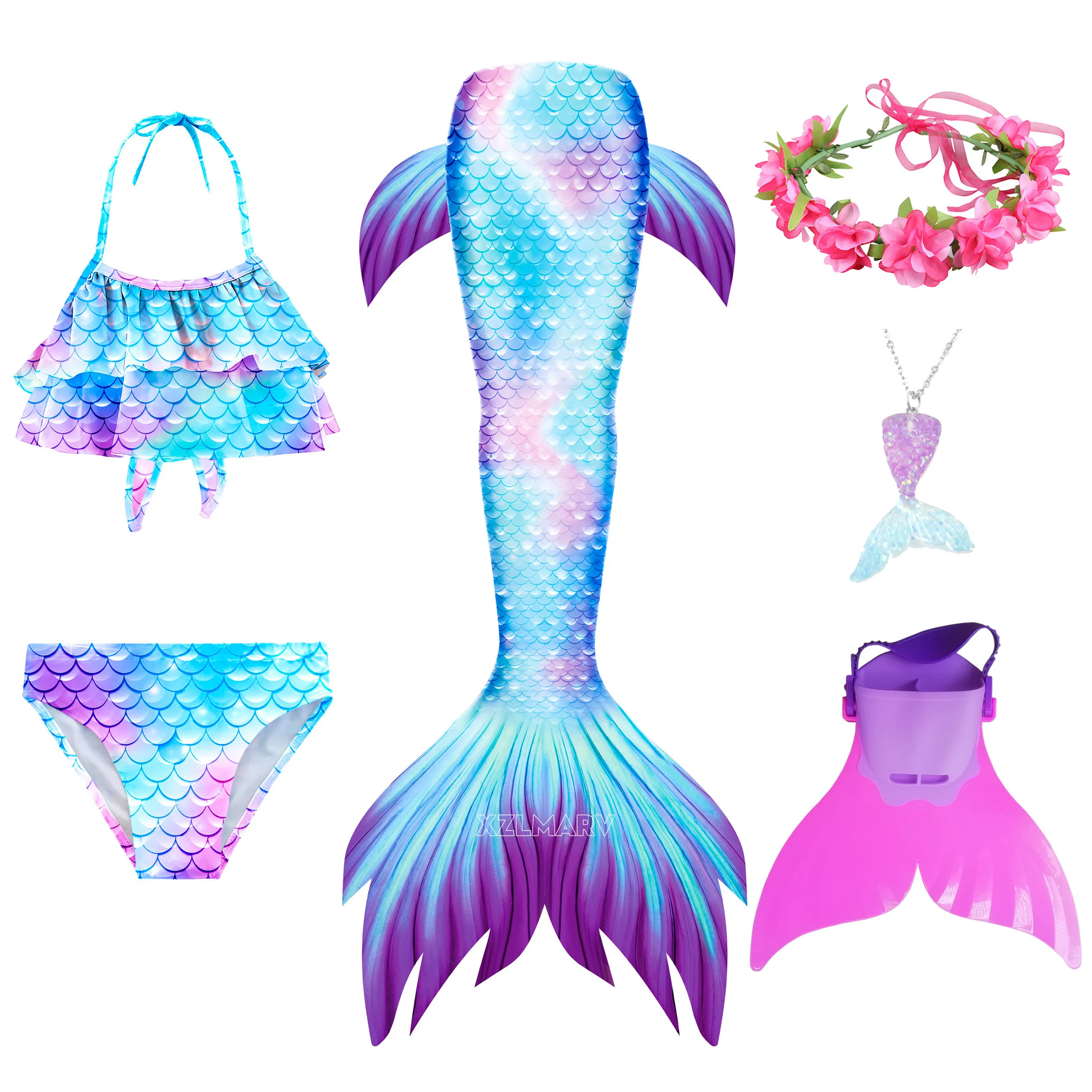 Mermaid Costume Fancy Tails with Monofin Kids with Fins Garland Baby Girl beach wear Ariel Cosplay