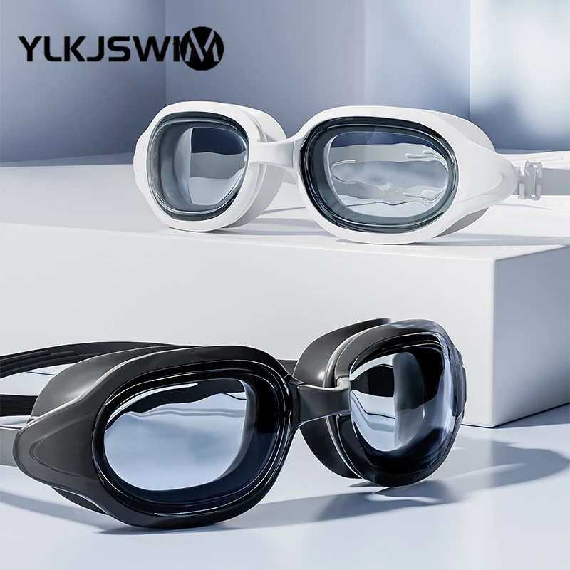 Swimming Goggles Swimming Cap One set of anti-fog large-frame swimming goggles + silicone swimming cap from YLKJSIWM goggles anti UV