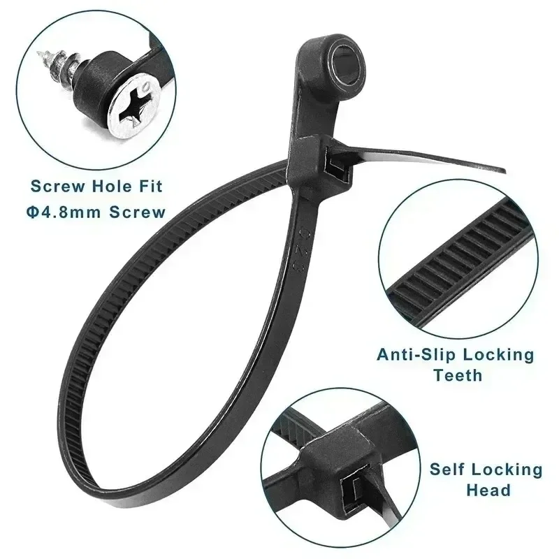 Heavy-Duty Nylon Screw Hole Cable Ties-Adjustable Self-Locking Straps for DIY & Industrial Fastening,Multipurpose Cord Organizer