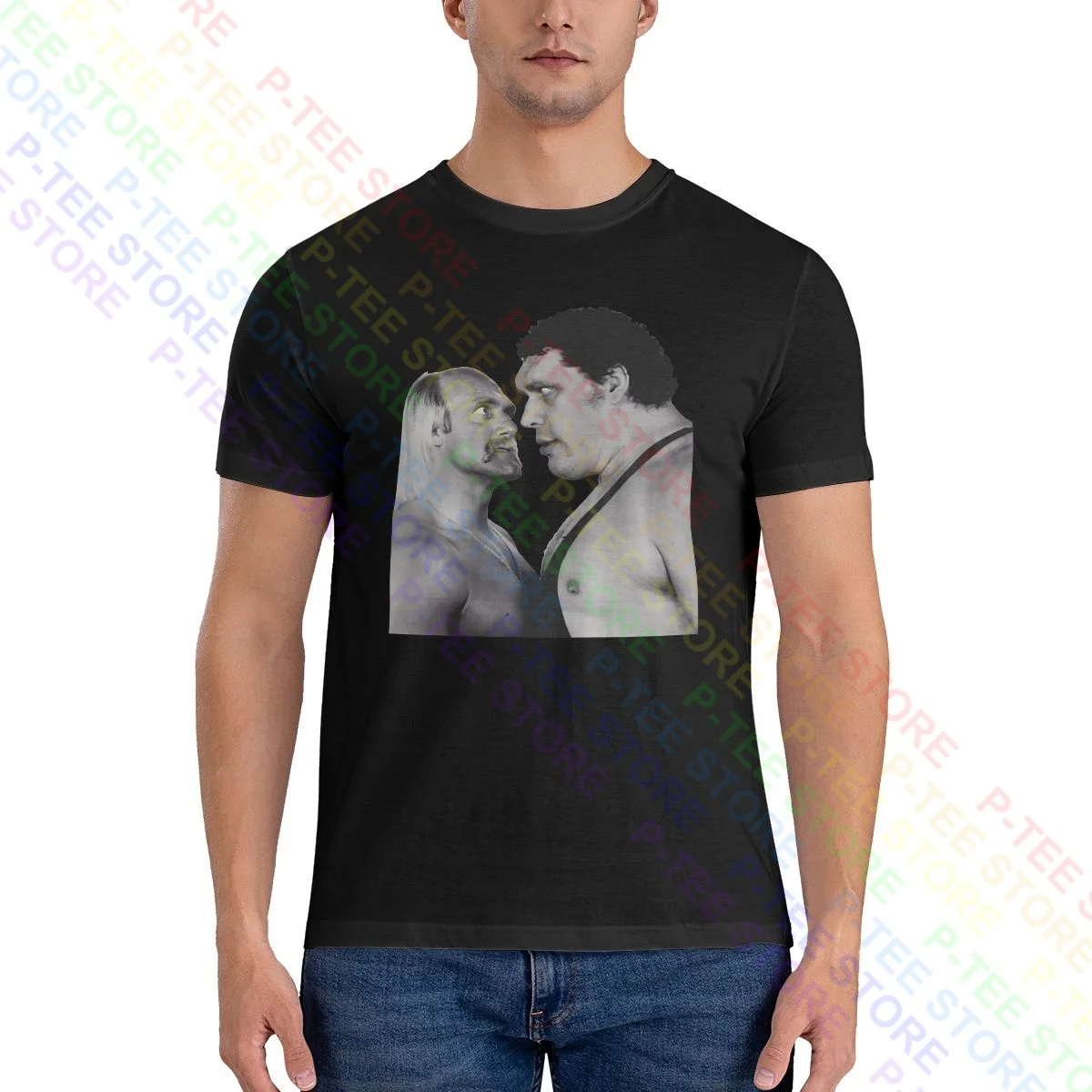 Pro Wrestling Hulk Hogan Andre The Giant Classic Fissa La Maglietta Stile T-Shirt Splicing Tee